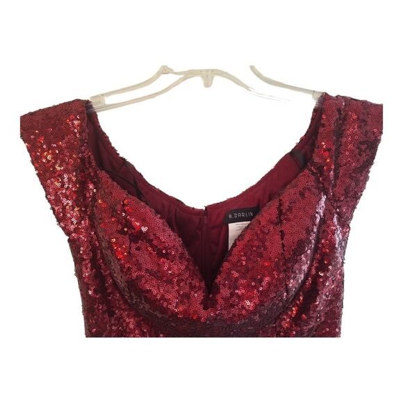 B. Darlin Women Sequined Off Shoulder Party Bodycon Dress Vamp Red Size 11/12 - Picture 12 of 12